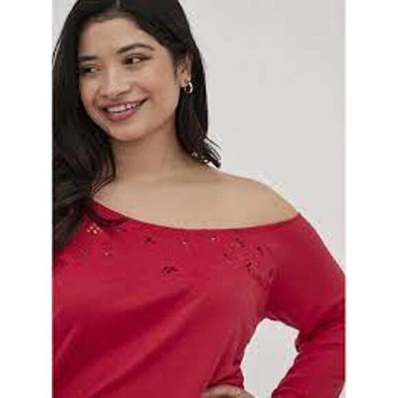 Torrid Magenta Off Shoulder Sweatshirt (Sz 1) - Picture 2 of 5